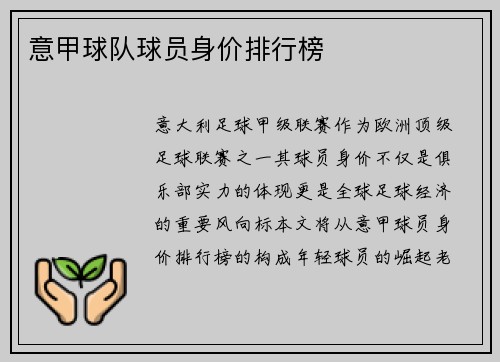 意甲球队球员身价排行榜